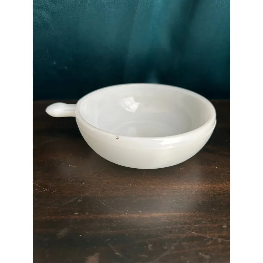 Oven-Proof White Milk Glass Handled Chili Soup Cereal Bowl